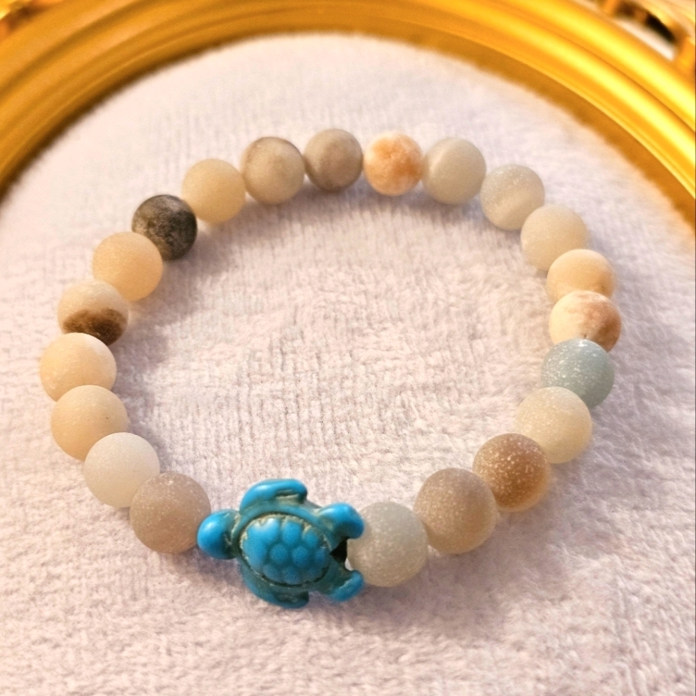 Turtle Beaded Stretch Gemstone or Glass Bracelet